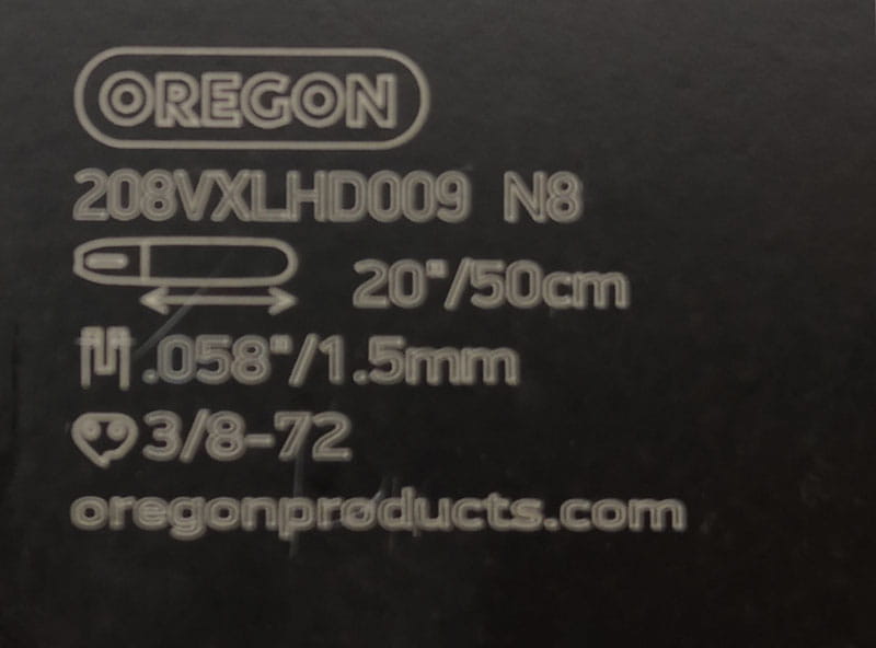 Oznaczenia na prowadnicy Oregon 208VXLHD009